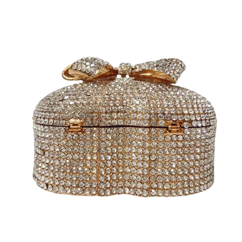 Heart Shaped Rhinestone Evening Clutch Bag With Alloy Bowknot And Metal Chain Luxury Party Handbag For Women