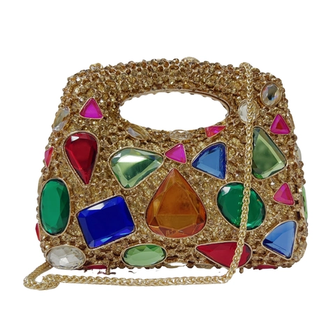 Borsa Da Sera Di Lusso Strass Pietre Preziose Colorate Lega Borsa A Mano Festa Matrimonio Spalla Pochette Per Donne