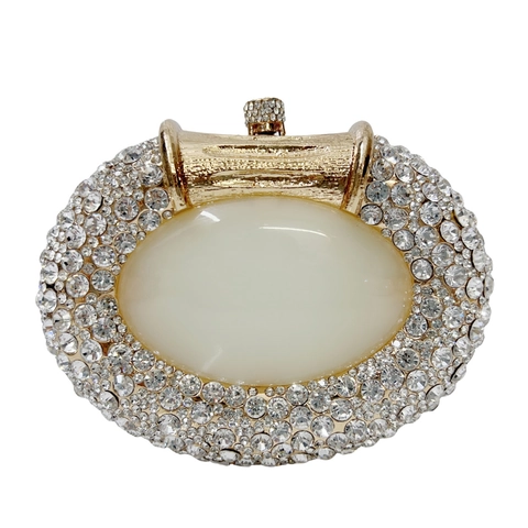 Luxury Oval Rhinestone Evening Clutch Bag For Women Sparkling Diamond Metal Frame Minaudiere For Wedding Banquet Party