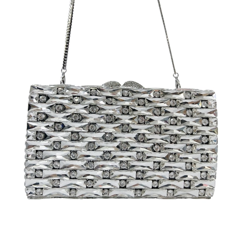 Elegante Borsa Da Sera Con Strass Lega Cristallo Pochette Rettangolare Per Donna Banchetto Festa Borsa Argento Con Catena