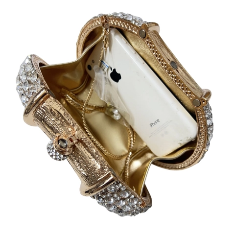 Luxury Oval Rhinestone Evening Clutch Bag For Women Sparkling Diamond Metal Frame Minaudiere For Wedding Banquet Party