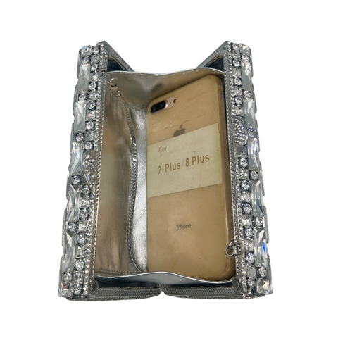 Elegante Borsa Da Sera Con Strass Lega Cristallo Pochette Rettangolare Per Donna Banchetto Festa Borsa Argento Con Catena