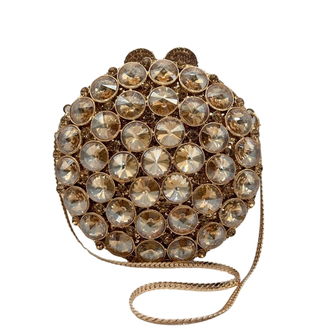 Round Evening Clutch Bag Luxury Rhinestone Crystal Hard Shell Circular Handbag With Chain Strap For Party Wedding Prom
