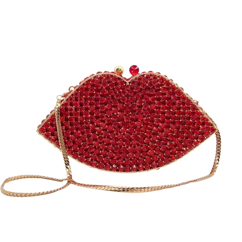 Bolso De Noche Forma Labios Rojos Aleación Diamantes Imitación Metal Clutch Brillante Para Mujeres Accesorio Fiesta