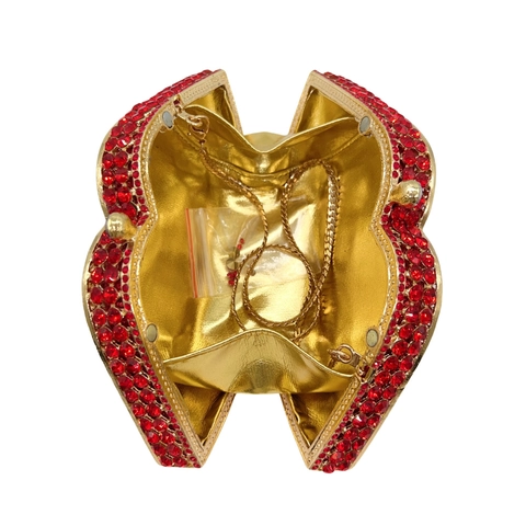 Bolso De Noche Forma Labios Rojos Aleación Diamantes Imitación Metal Clutch Brillante Para Mujeres Accesorio Fiesta