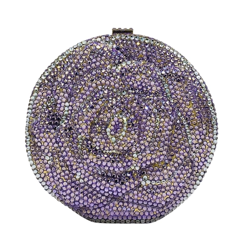 Pochette Da Sera Rotonda Strass Cristallo Floreale Rigida Borsa Per Festa Matrimonio Con Tracolla A Catena Rimovibile