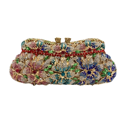 Pochette Da Sera Di Lusso In Lega Fiori Strass Cristallo Guscio Rigido Cornice In Metallo Per Matrimonio Festa Banchetto