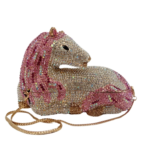 Borsa Da Sera Forma Cavallo Strass Metallo Animale Rigida Accessorio Festa Ballo Per Donne