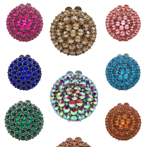 Round Evening Clutch Bag Luxury Rhinestone Crystal Hard Shell Circular Handbag With Chain Strap For Party Wedding Prom
