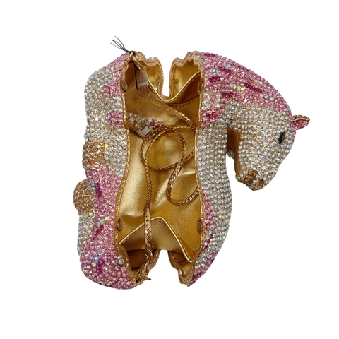 Borsa Da Sera Forma Cavallo Strass Metallo Animale Rigida Accessorio Festa Ballo Per Donne