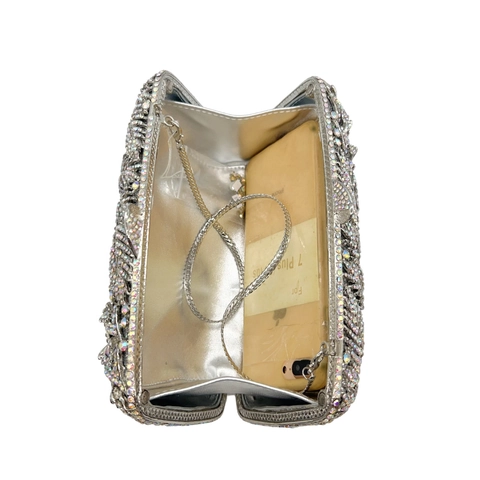 Bolso De Noche De Cristal Aleación Diamantes De Imitación Patrón Hojas De Pavo Real Rígido Bolso De Mano Fiesta Boda Con Catena