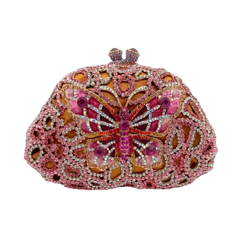Butterfly Evening Clutch Bag Rhinestone Encrusted Alloy Luxury Sparkling Wedding Party Banquet Handbag With Chain Strap