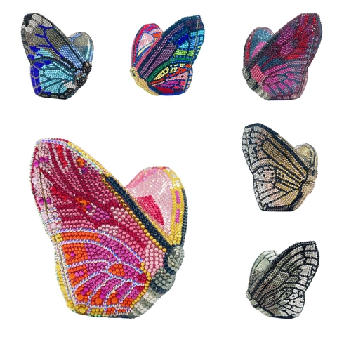 Butterfly Shape Rhinestone Evening Clutch Bag Crystal Sparkly Formal Party Handbag Metal Frame Hard Shell For Women