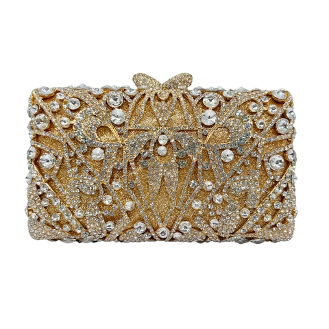 Rhinestone Evening Clutch Bag Alloy Hollow Out Bowknot Clasp With Chain Strap For Women Wedding Banquet Party