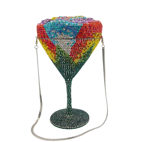 Abendtasche In Martini Glas Form Mit Bunten Strasssteinen Funkelnde Kristall Clutch Handtasche Für Damen Bankett