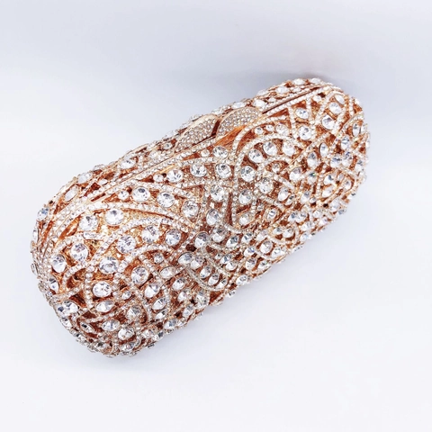 Bolso De Noche De Lujo Clutch Diamantes De Imitación Cristal Aleación Metal Hueco Boda Fiesta Bolso Formal Para Mujeres
