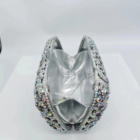 Hollow Metal Rhinestone Evening Clutch Bag Crystal Floral Sparkly Formal Party Handbag For Women