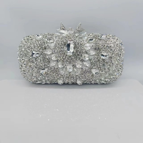 Borsa Da Sera Pochette Lusso Strass Scintillante Chiusura Fiocco Lega Banchetto Matrimonio Festa Per Donne