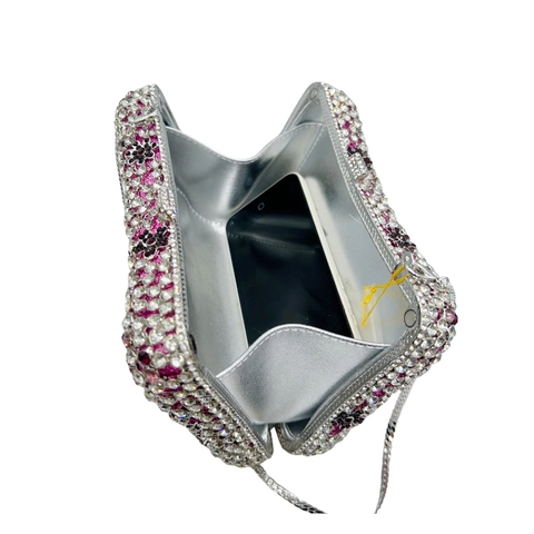 Rhinestone Schmetterling Blume Abend Clutch Bag Metall Hartschale Luxus Elegant Party Hochzeit Handtasche Mit Kette