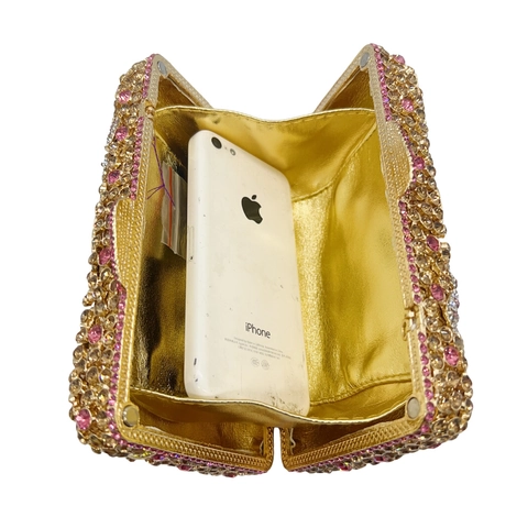 Bolso De Noche De Lujo De Metal Rígido Con Estrás Patrón Flor Y Pájaro Banquete Elegante Para Mujeres