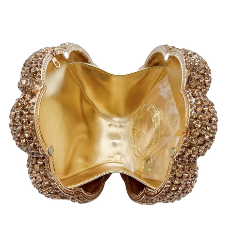 Borsa da Sera di Lusso Zucca con Strass per Donna Pochette in Lega Traforata per Festa Matrimonio Banchetto Oro Nero