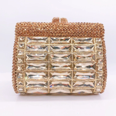 Bolso de Noche de Lujo de Aleación con Strass para Mujer Cartera de Mano Cuadrada de Cristal para Banquete Fiesta Boda con Cierre Magnético