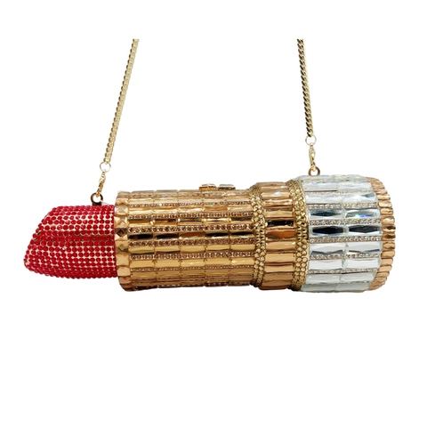 Borsa Da Sera A Forma Di Rossetto Con Strass Luccicanti Pochette Di Lusso Con Catena In Metallo Per Donne Feste