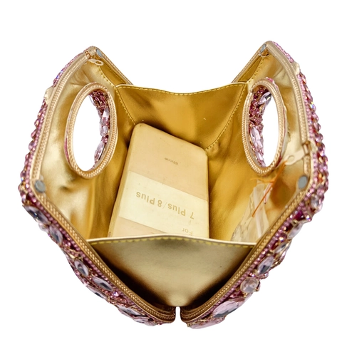 Bolso De Mano De Noche De Lujo Diamantes De Imitación Cristal De Vidrio Asa Hueca Fiesta Banquete Con Cadena Desmontable Para Mujeres