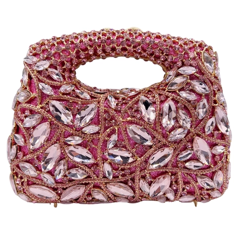 Bolso De Mano De Noche De Lujo Diamantes De Imitación Cristal De Vidrio Asa Hueca Fiesta Banquete Con Cadena Desmontable Para Mujeres