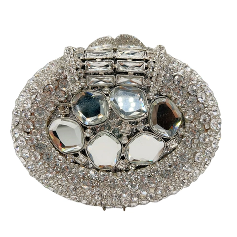 Luxuriöse Abend Clutch Tasche Durchbrochene Oval Legierung Strass Kristall Funkelnde Bankett Party Handtasche Damen