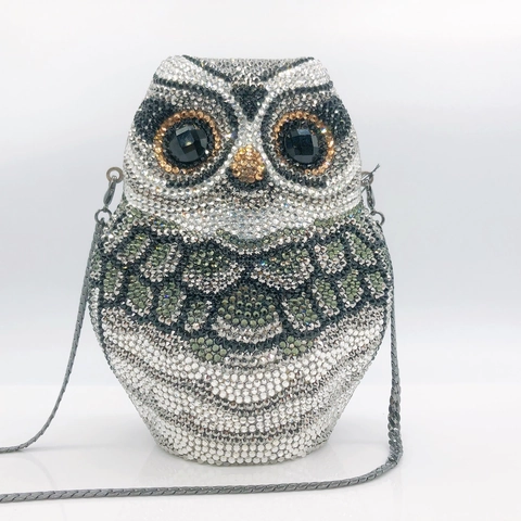 Borsa Da Sera A Forma Di Gufo Pochette Con Strass Guscio Rigido In Metallo Borsa Da Banchetto Per Donna Con Catena