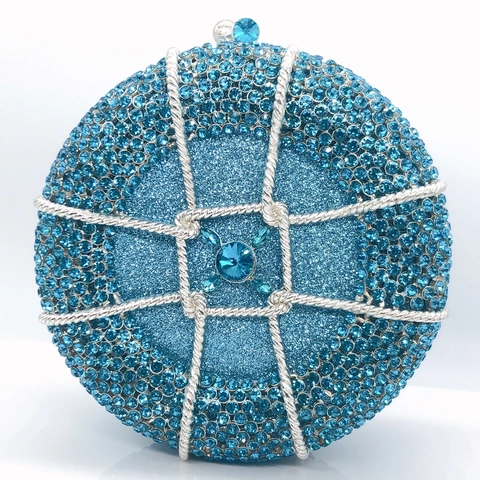 Bolso De Noche Redondo De Lujo Clutch Diamantes De Imitación Aleación De Metal Diseño Jaula Para Mujeres Boda Fiesta Banquete Glamoroso