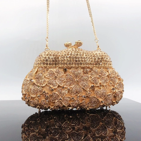Elegante Pochette Da Sera Con Fiori In Strass Di Lusso Borsa In Cristallo Di Metallo Per Matrimoni E Feste Formali