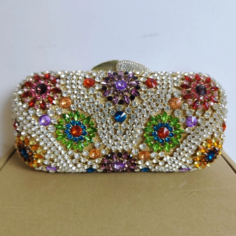 Pochette Da Sera Con Strass Integrali Da Donna Motivo Floreale Borsa A Mano Di Lusso Rigida Con Catena In Metallo Rimovibile