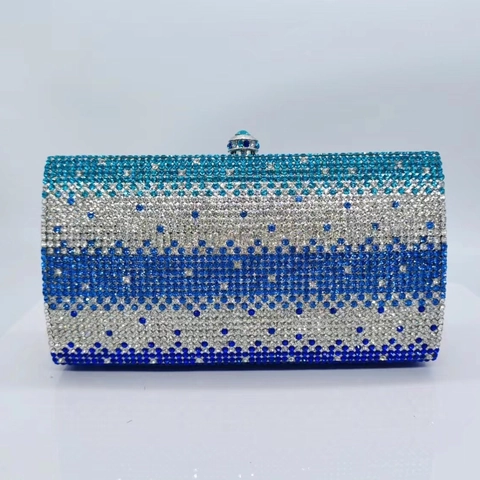 Luxuriöse Strass Abendclutch Farbverlauf Blau Funkelnde Hartschalen Handtasche Metallrahmen Für Party Hochzeit