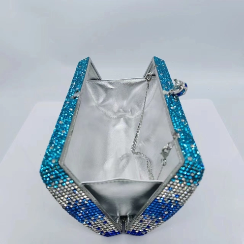 Luxuriöse Strass Abendclutch Farbverlauf Blau Funkelnde Hartschalen Handtasche Metallrahmen Für Party Hochzeit