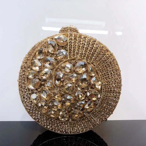 Pochette Da Sera Rotonda Metallo Strass Cristallo Design A Spirale Cavo Lusso Banchetto Matrimonio Borsa Con Catena