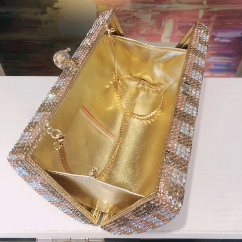 Pochette Da Sera Con Strass Cristallo Completo Scacchi Guscio Rigido Con Catena In Metallo Per Festa Banchetto Matrimonio Donne