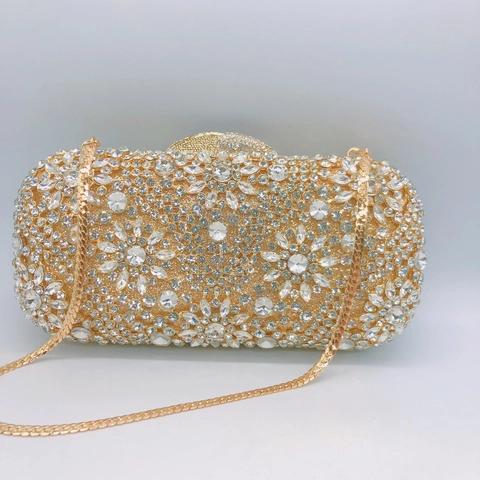 Pochette Da Sera Con Strass Integrali Da Donna Motivo Floreale Borsa A Mano Di Lusso Rigida Con Catena In Metallo Rimovibile