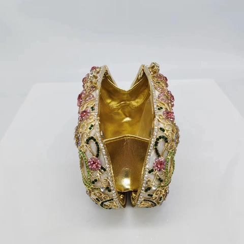 Bolso De Noche De Flores De Metal Hueco De Lujo Con Pedrería De Colores Para Mujer Fiesta Banquete Elegante Clutch Rígido