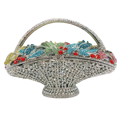 Borsa Da Sera Di Lusso Con Strass Cesto Di Cristallo Fiori Matrimonio Festa Pochette Telaio In Metallo Donna