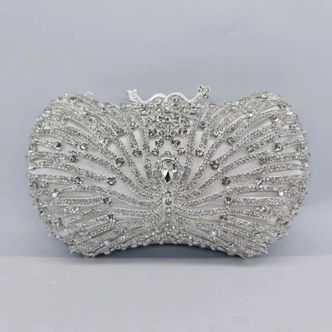 Pochette De Soirée Strass Métal Ajouré Motif Rayonnant Mariage Fête Banquet Sac À Main Pour Femmes