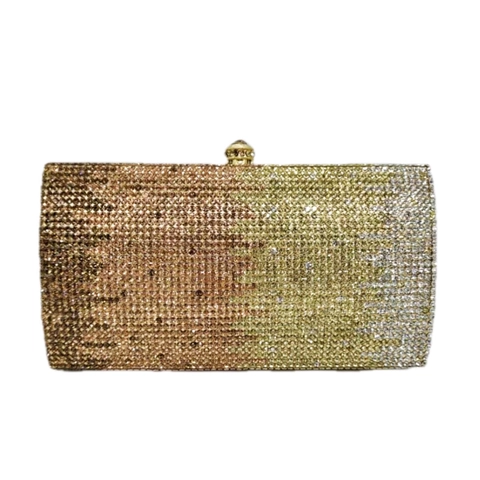 Bolso De Noche Con Pedrería En Degradado Cartera Rígida De Metal Brillante Para Mujer Fiesta Boda