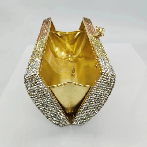 Bolso De Noche Con Pedrería En Degradado Cartera Rígida De Metal Brillante Para Mujer Fiesta Boda