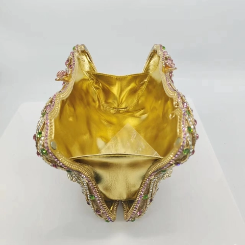Luxury Rhinestone Evening Bag Flower Hollow Metal Hard Shell Clutch For Women Formal Party Wedding