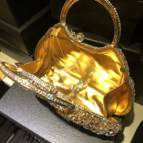 Bolso De Noche Lujo Pedrería Ovalado Hueco Cristal Clutch Boda Fiesta Bolso De Mano Aro Metal Elegante Mujeres