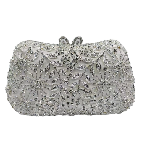 Bolso De Noche Con Pedrería Calado Metal Diseño Floral Clutch Para Boda Fiesta Formal Mujeres Lujo
