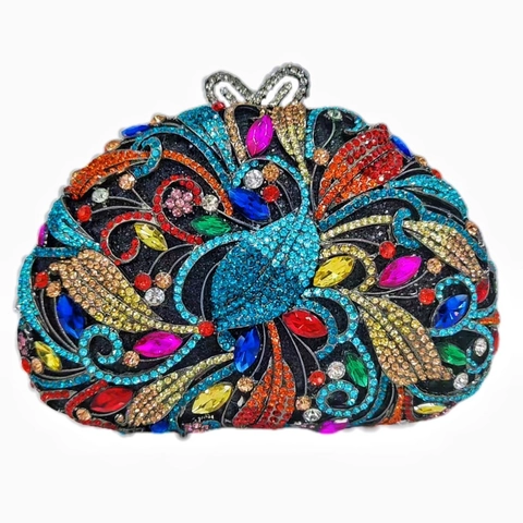 Luxury Rhinestone Evening Clutch Bag Crystal Peacock Flower Pattern Alloy Hard Shell For Women Wedding Party