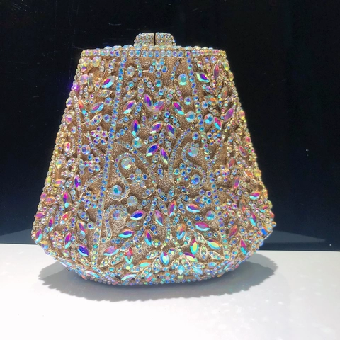 Pochette De Soirée De Luxe Pour Femmes En Strass Métal Creux Motif Floral Cristal Sac À Main Mariage Fête
