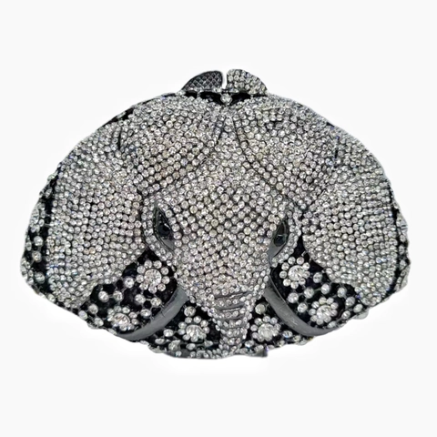 Elephant Shape Evening Clutch Bag Alloy Rhinestone Sparkly Animal Banquet Handbag For Women Wedding Party